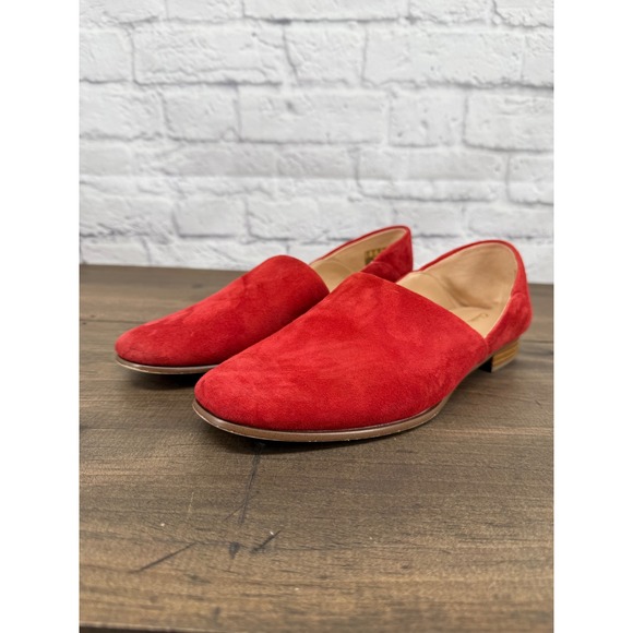Clarks Shoes - Clarks Pure Tone Red Suede Leather Loafers Flats Sz 9 Classic Statement Chic